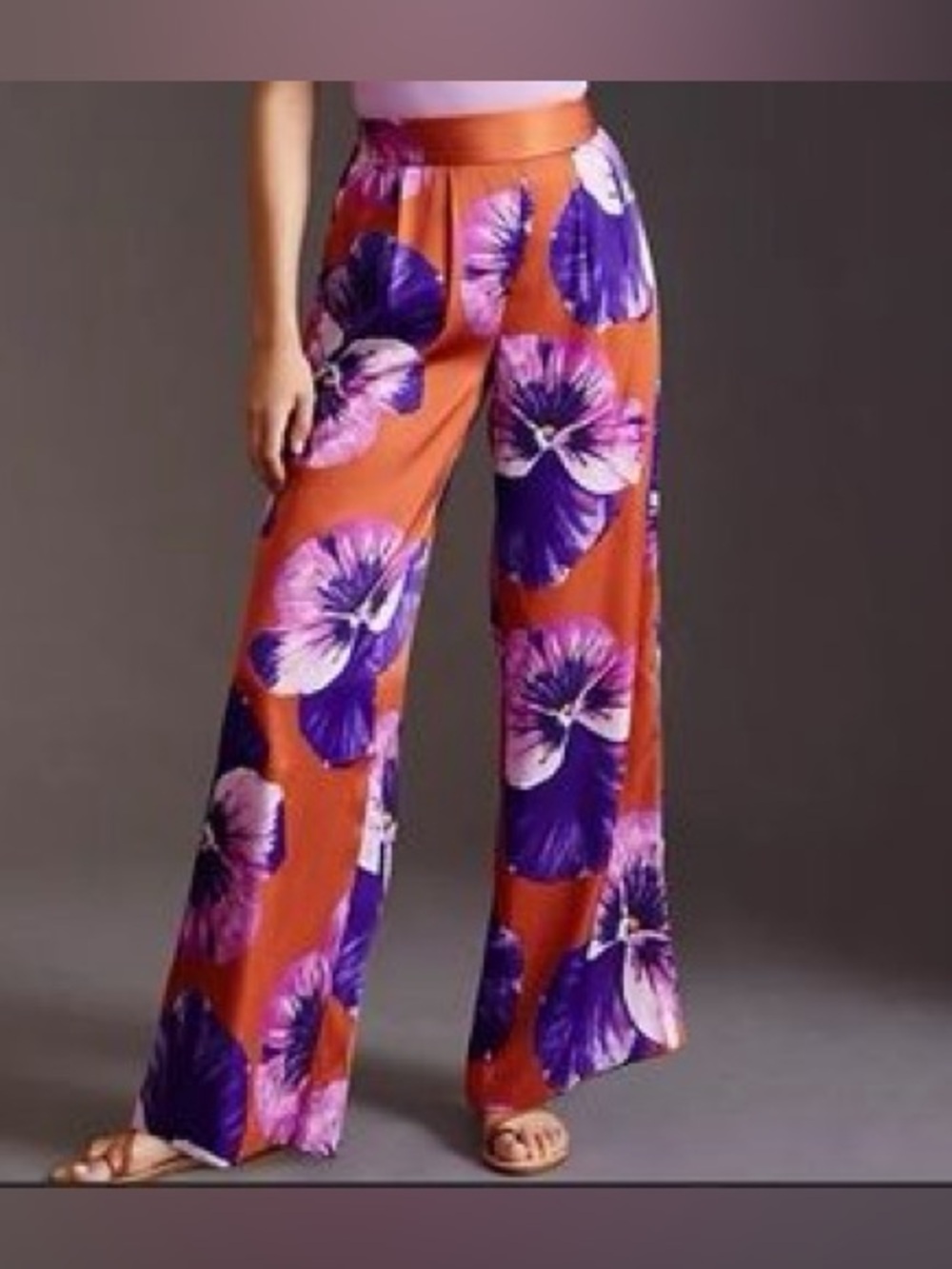 Hutch Anthropologie  NWT Floral Pansies Wide Leg Pants